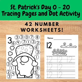 Preview of St. Patrick’s Day Numbers 0 - 20 tracing and dot marker worksheets