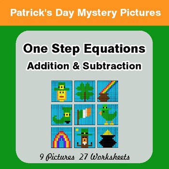 St Patrick's Day: One Step Equations - Addition & Subtraction Math Mystery Pictures