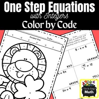 Preview of St Patrick's Day One Step Equations with Integers Color By Code