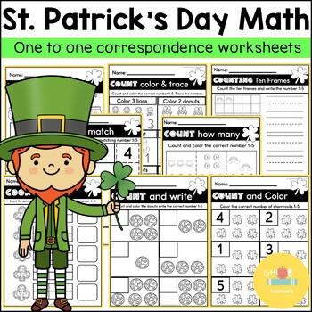 Preview of St. Patrick's Day One-to-One Correspondence Math Worksheets for Pre-K to 1st