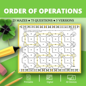 Preview of St. Patrick's Day: Order of Operations Maze Activity