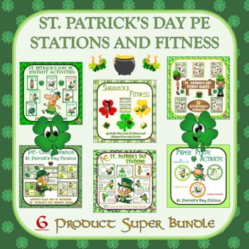 Preview of St. Patrick's Day PE Stations and Fitness- 6 Product Super Bundle