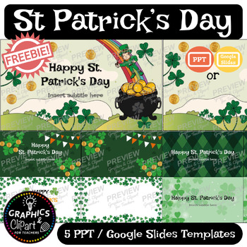 Preview of St. Patrick's Day PPT Google Slides Templates FREE {Clipart for Teachers} ☘