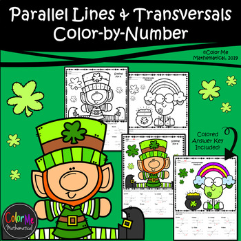Preview of St. Patrick's Day | Parallel Lines & a Transversal | Color-by-Number Worksheets