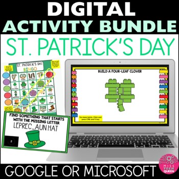 Preview of St Patrick's Day Activity BUNDLE Digital Building Bingo Games March Parties