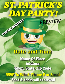 Preview of St Patrick's Day Party Invitations THREE templates EDIT ON GOOGLE SLIDES