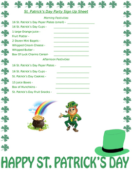 Preview of St. Patrick's Day Party Sign Up Sheet