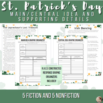 Preview of St. Patrick's Day Passages & Main Idea/ Central Idea Graphic Organizers(R.A.C.E)