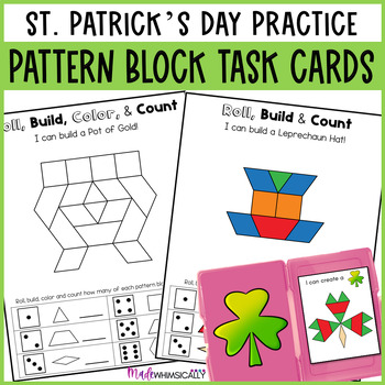 Preview of St. Patrick's Day Pattern Block Math Center Logic Puzzles March STEM Task Cards