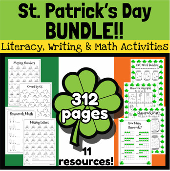 Preview of St Patrick's Day Pattys literacy math shamrock BUNDLE kindergarten 1st activity