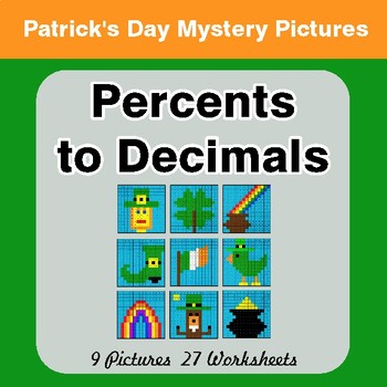 St Patrick's Day: Percents to Decimals - Color-By-Number Math Mystery Pictures