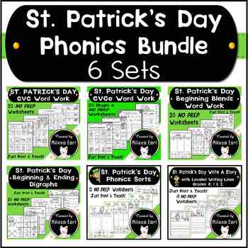 Preview of St. Patrick's Day Phonics Bundle CVC CVCe Digraphs Blends Sorts Science of Read.