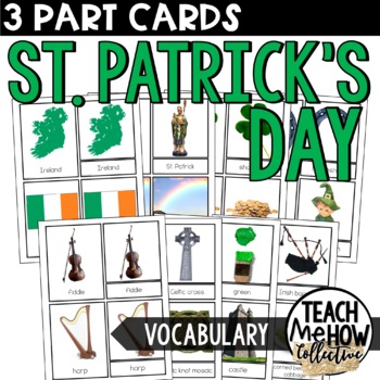 Preview of St. Patrick's Day, Photo Flashcards, Montessori Style 3 Part Cards, Vocabulary