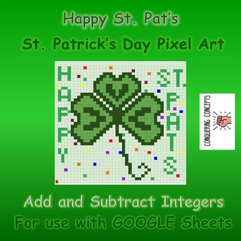 Preview of St. Patrick's Day Pixel Art Math Add and Subtract Integers