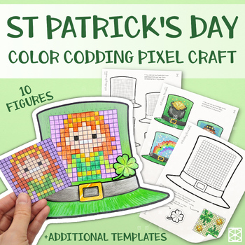 Preview of St Patrick's Day Pixel Craft Leprechaun Hat Art for Middle Grades St Patty's Day