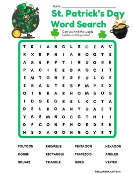 Preview of St. Patrick's Day Polygon/Quadrilateral Word Search Activity