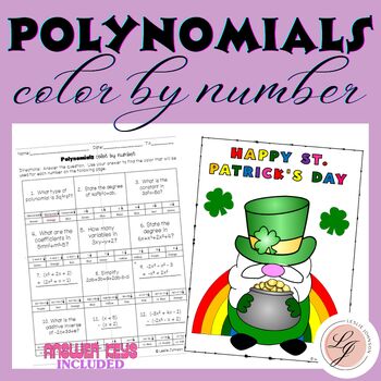 Preview of St. Patrick's Day Polynomial Color By Number