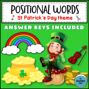Preview of St Patrick´s Day Positional words activity preposition worksheets Prek K 1st