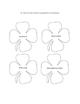 Preview of St. Patrick's Day: Positive Coping Skills Coloring Sheet- 6 Small 4-Leaf Clovers