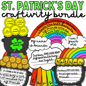 Preview of St. Patrick's Day Pot of Gold Rainbow Writing Crafts Name Crafts Bulletin Boards