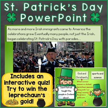 Preview of St. Patrick's Day PowerPoint with Comprehension Questions & Printable Awards