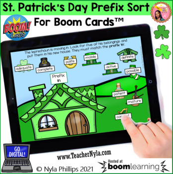 Preview of St. Patrick's Day Prefix Sorting Activity Boom Cards™