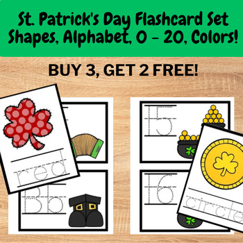 Preview of St. Patrick’s Day Preschool Flashcard Set - shapes, alphabet, 0 - 20, & colors