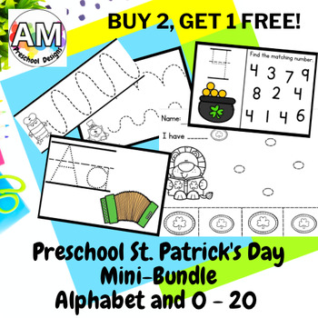 Preview of St. Patrick’s Day Preschool Mini-Bundle - alphabet and 0 - 20 flashcards