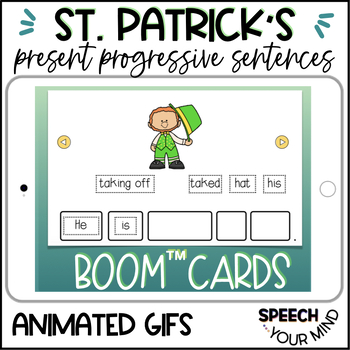 Preview of St. Patrick's Day Present Progressive Sentences BOOM Cards™ | St Patrick Spring