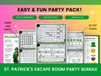 Preview of St. Patrick's Day Printable Escape Room Party Kit: A Thrilling Adventure