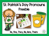 St. Patrick's Day Pronouns Freebie for Speech Therapy