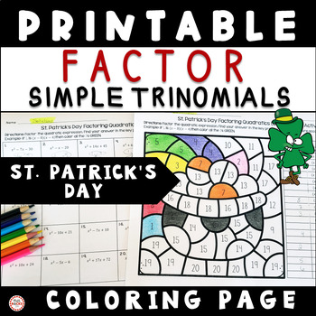 Preview of St. Patrick's Day Quadratics Factor Simple Trinomials (a = 1) Coloring Page 10th