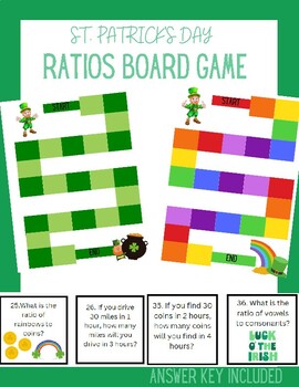 Preview of St Patrick's Day Math Activity l Ratios & Unit Rates Board Game