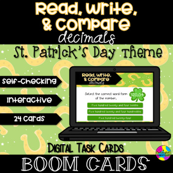 Preview of St. Patrick's Day Read, Write, & Compare Decimals Boom Cards™ Digital Task Cards