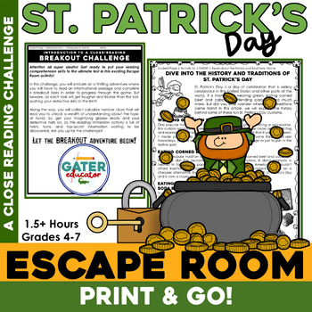 Preview of St. Patty's Day Escape Room | St. Patrick's Day Worksheets & Reading Activities