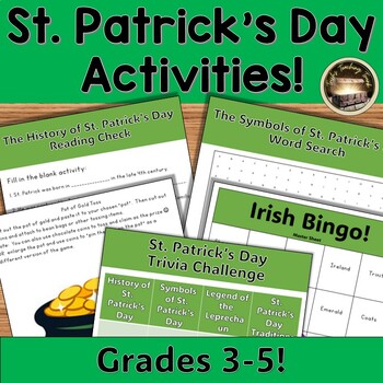 Preview of St. Patrick's Day Reading Comprehension, Activities & Games for 3rd to 5th Grade
