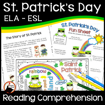 Preview of St. Patrick's Day ESL Reading Comprehension, Activities, Worksheets & Puzzles
