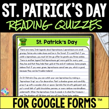 Preview of St Patricks Day Google Reading Comprehension Packet St Pattys Day Activity ELA