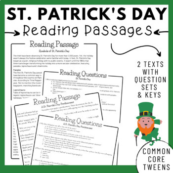 Preview of St. Patrick's Day Reading Comprehension Passages and Questions