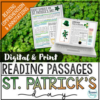 Preview of St Patrick's Day Reading Comprehension Passages and Questions March Leprechauns