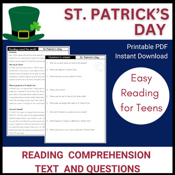 Preview of Free St. Patrick's Day Reading Comprehension and Poster Planner