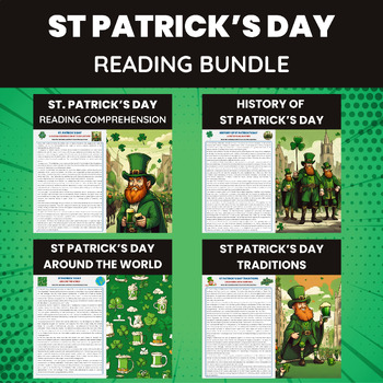 Preview of St Patricks Day Reading Comprehension Worksheets Bundle History World Wide