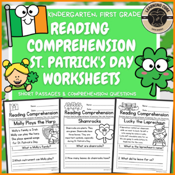 Preview of St. Patrick's Reading Comprehension Worksheets PreK Kindergarten First TK