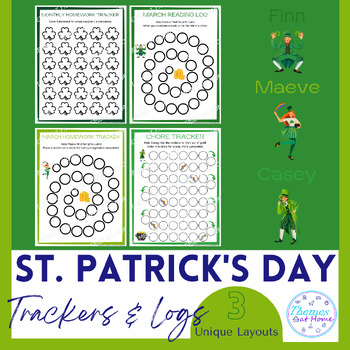 Preview of St. Patrick's Day Reading, Homework, and Chore Trackers & Logs