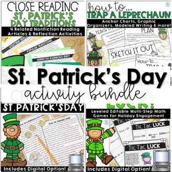 Preview of St Patrick's Day Activities Reading Passages Writing Catch A Leprechaun Math