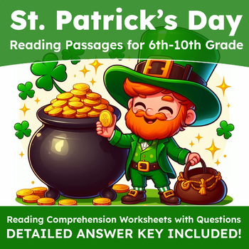 Preview of St. Patrick's Day: 13 Reading Comprehension w/ Questions & Answer Key (6th-10th)