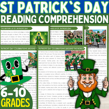 Preview of St. Patrick's Day Reading comprehension passages St Patty’s Day March Activities