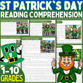 Preview of St. Patrick's Day Reading comprehension passages St Patty’s Day March Activities