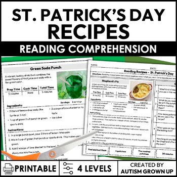 Preview of St. Patrick's Day Recipes | Life Skills Worksheets for Special Education