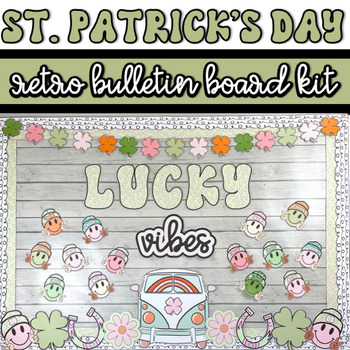Preview of St. Patrick's Day Bulletin Board Retro Groovy Kit and Door Decor for March